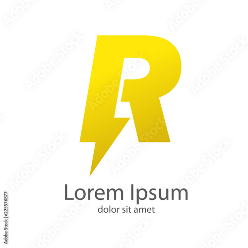 Logotipo letra R estilo rayo color amarillo