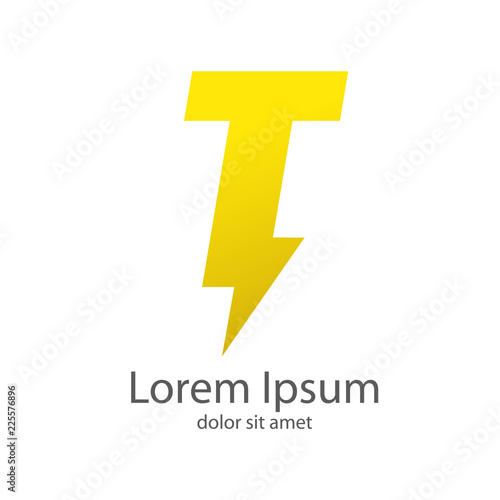 Logotipo letra T estilo rayo color amarillo