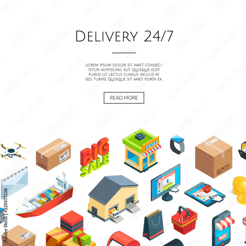 Vector isometric logistics and delivery icons background with place for text illustration Vector isometric logistics and delivery icons background with place for text illustration