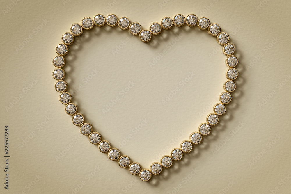Obraz premium Heart shaped frame made of diamonds on sepia old paper textured background. 3D rendering
