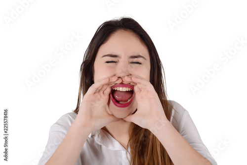 Young latin woman screaming
