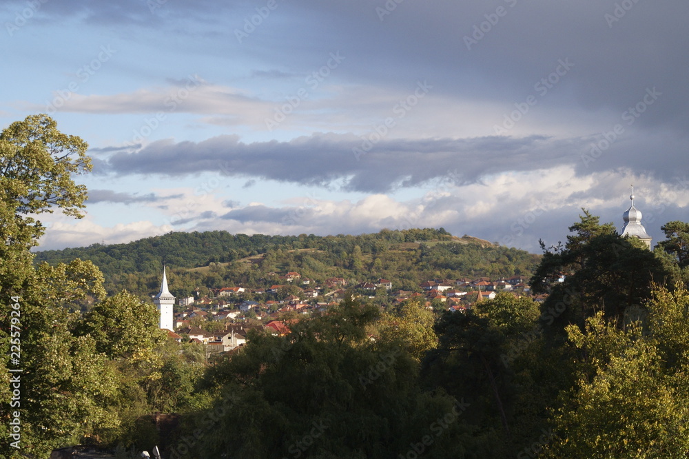 Panorama Hunedoara city in Transylvania, Romania - view from the castle