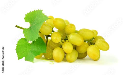 Bunch of  grapes  with leaves, isolated on white background with shadow.Autumn time. Harvest. Diet.