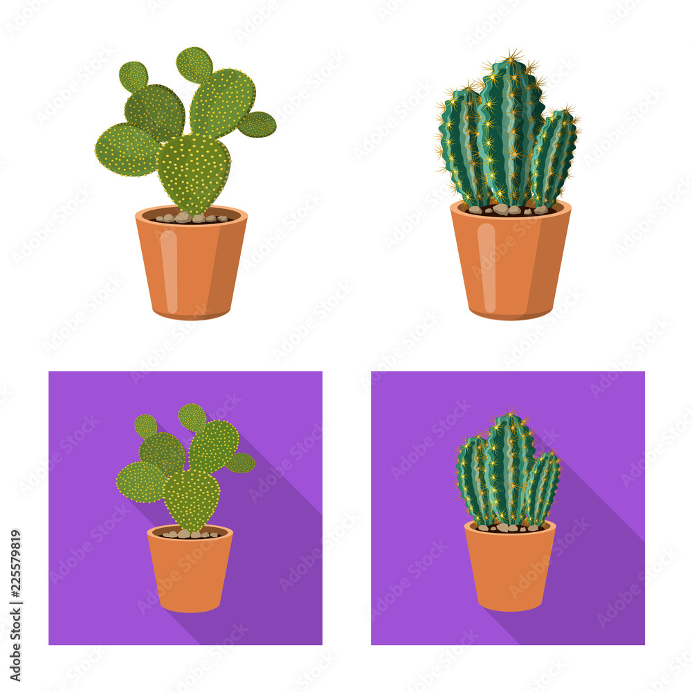 Vector illustration of cactus and pot sign. Set of cactus and cacti vector icon for stock. Vector illustration of cactus and pot sign. Set of cactus and cacti vector icon for stock.