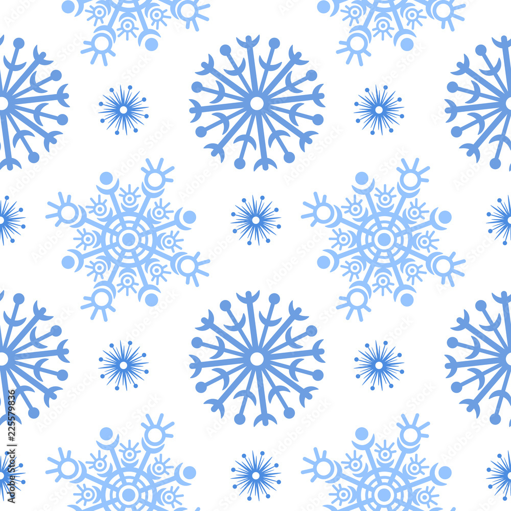 Vector Christmas seamless pattern. Winter seamless snowflakes pattern. Seamless pattern for fabric, wrapping paper or wallpaper. Winter. Snow. Blue. Christmas pattern. New year 2019. Vector Christmas seamless pattern. Winter seamless snowflakes pattern. Seamless pattern for fabric, wrapping paper or wallpaper. Winter. Snow. Blue. Christmas pattern. New year 2019.
