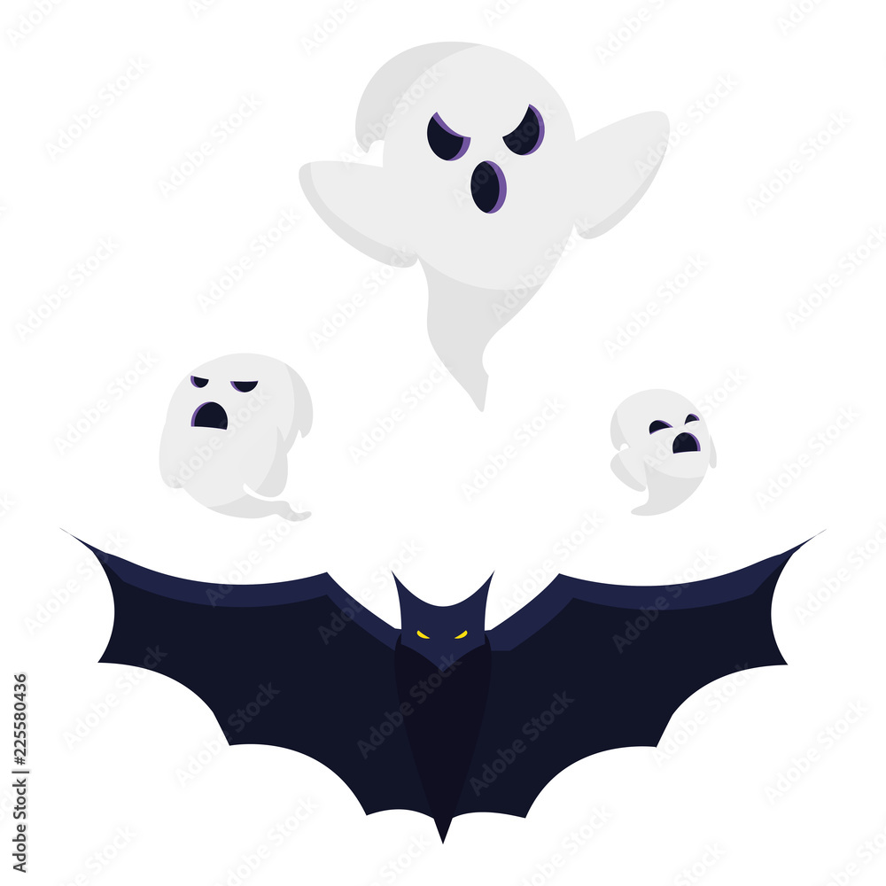 Obraz premium happy halloween ghosts with bats flying