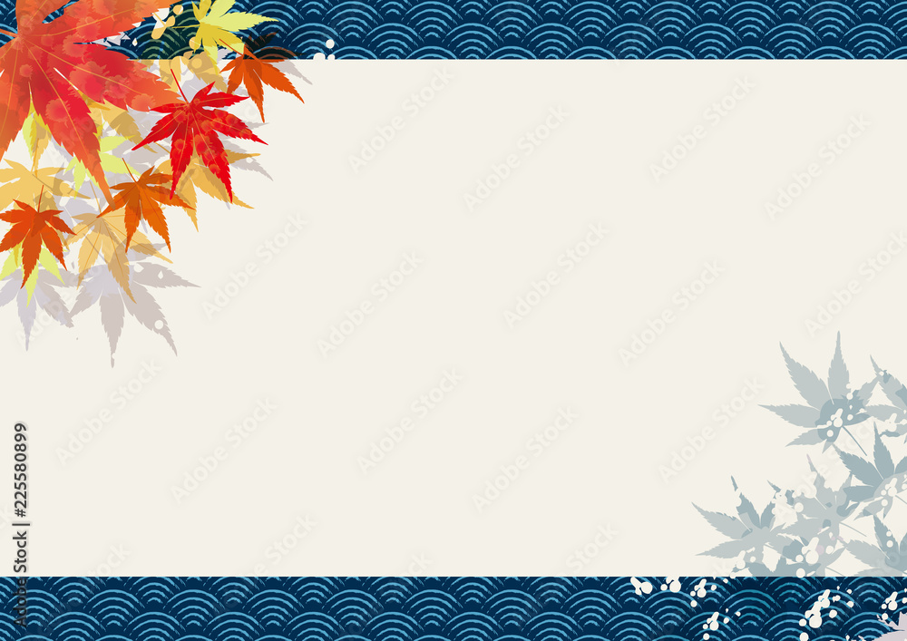 和柄 和風のイメージ背景 紅葉 年賀状 秋 お正月のイメージイラスト 横 Stock Vector Adobe Stock