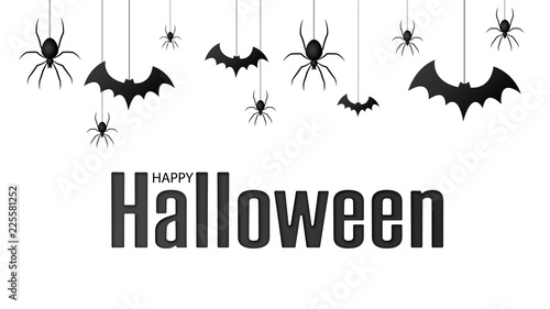 Happy halloween. Vector isolated pattern with hanging spiders and bats spider for banner, poster, greeting card. Vector illustration