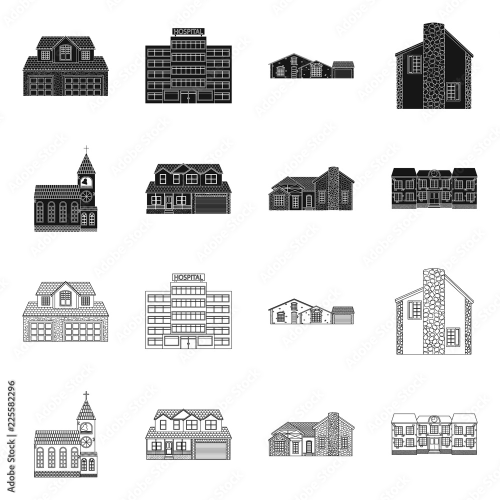 Isolated object of building and front symbol. Set of building and roof vector icon for stock.