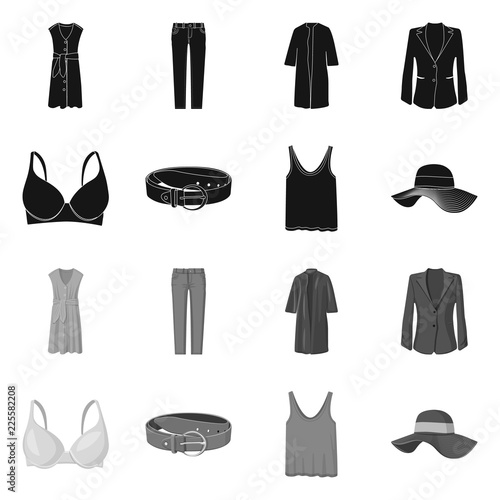 Isolated object of woman and clothing icon. Collection of woman and wear vector icon for stock.
