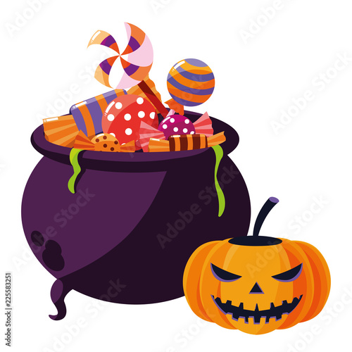 halloween pumpkin with cauldron and candies