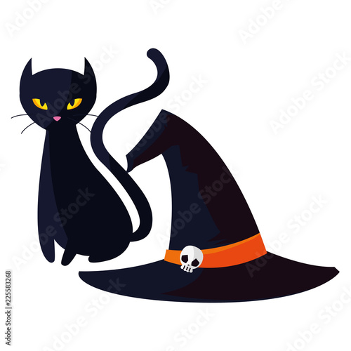 halloween black cat with witch hat