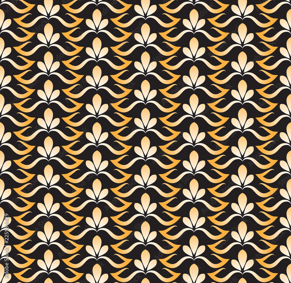 Seamless simple pattern vector background with gold geometric floral decorative print ornament on a black background. Can be used for fabric, wallpaper, packaging. Seamless simple pattern vector background with gold geometric floral decorative print ornament on a black background. Can be used for fabric, wallpaper, packaging.