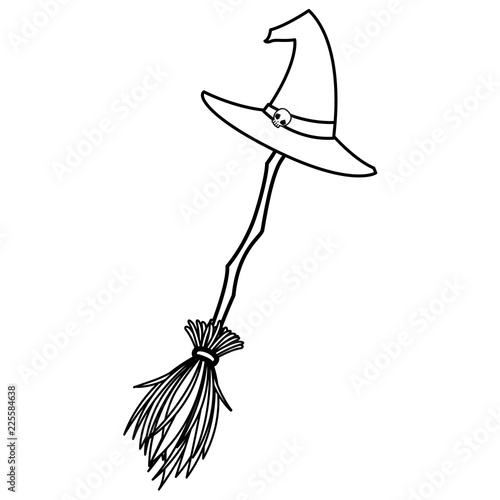 halloween witch broom with hat