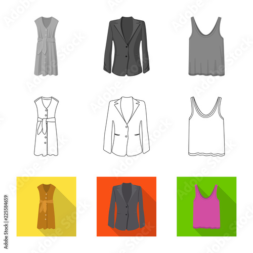 Vector illustration of woman and clothing sign. Collection of woman and wear stock vector illustration.