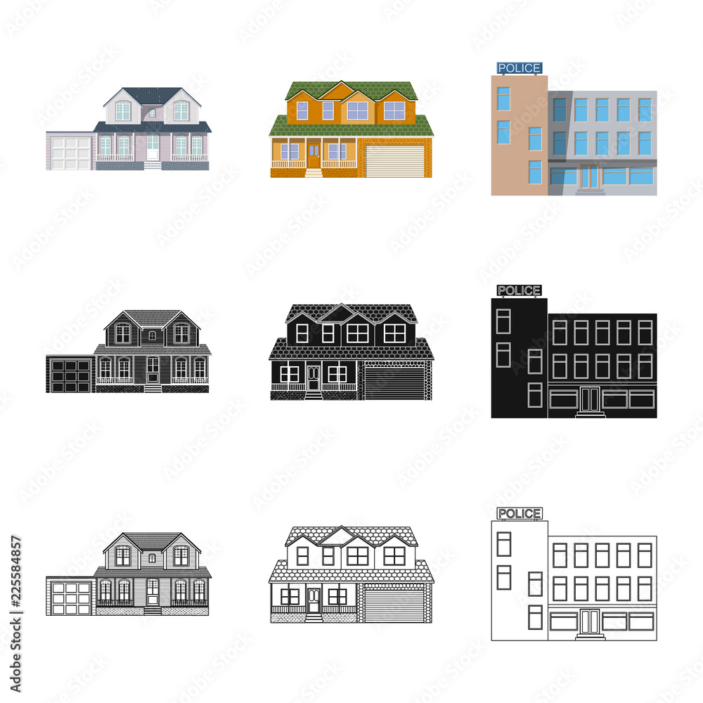 Vector design of building and front symbol. Set of building and roof vector icon for stock.