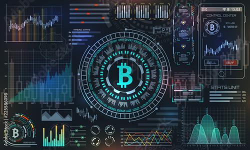 Bitcoin with HUD Elements, BTC, Bit Coin, Virtual Money, Crypto Currency