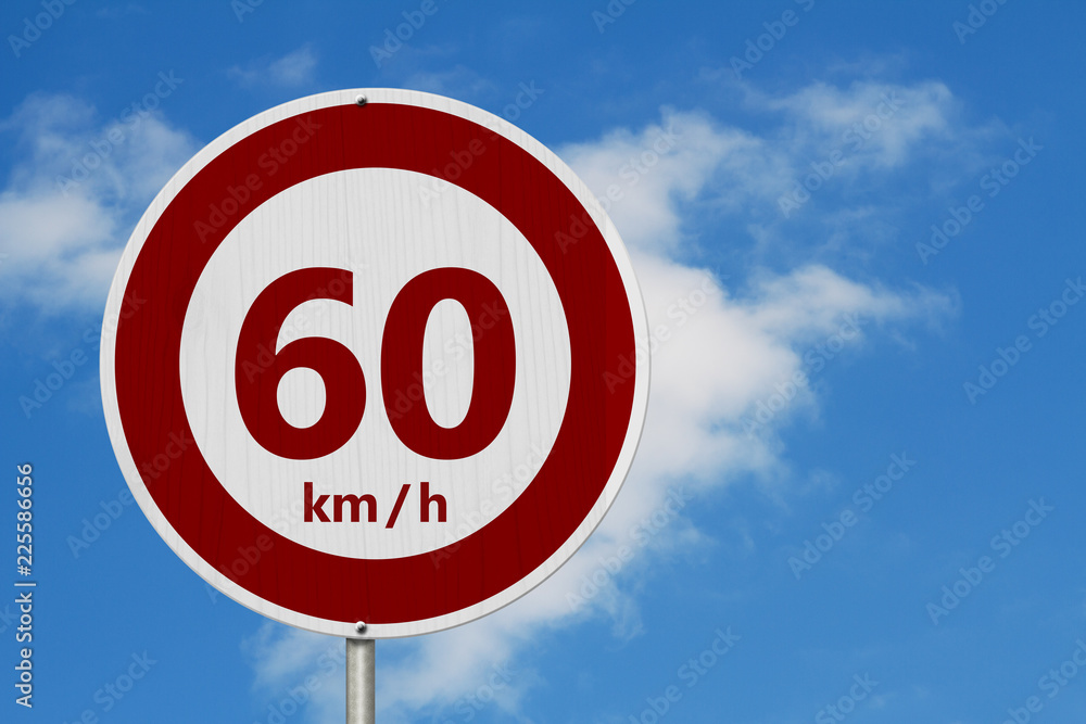 Red and white 60 km speed limit sign