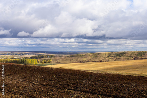 autumn rural landscape from a moving car