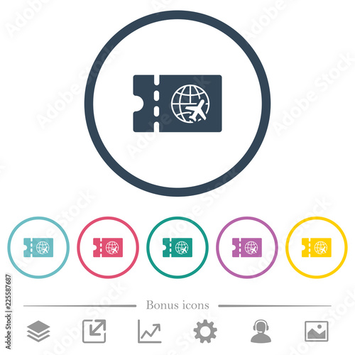 World travel discount coupon flat color icons in round outlines