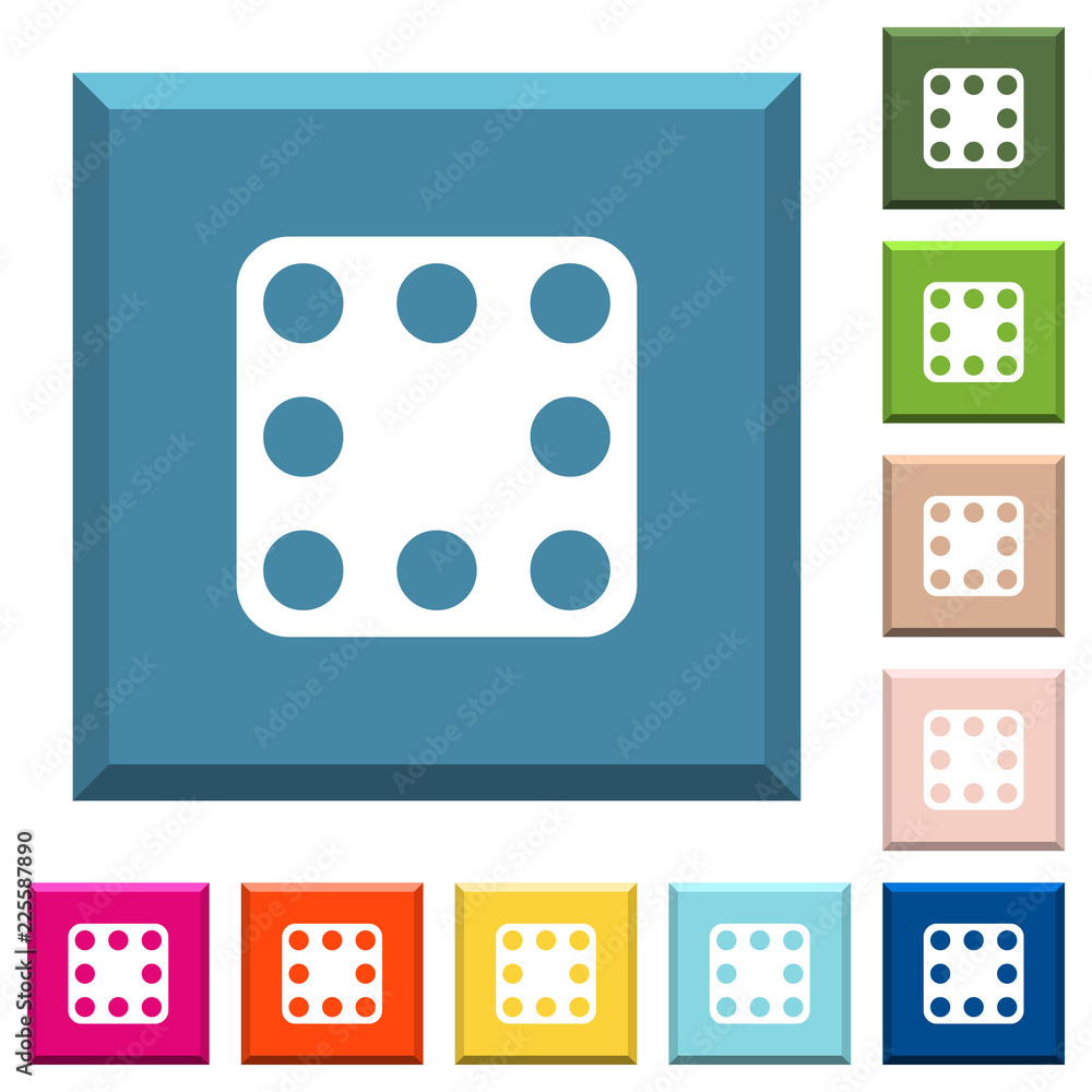 Domino eight white icons on edged square buttons Domino eight white icons on edged square buttons