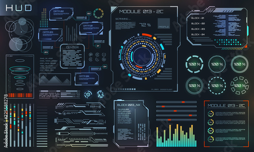 HUD and UI Set Elements, Sci Fi Futuristic User Interface, Tech and Science Design photo