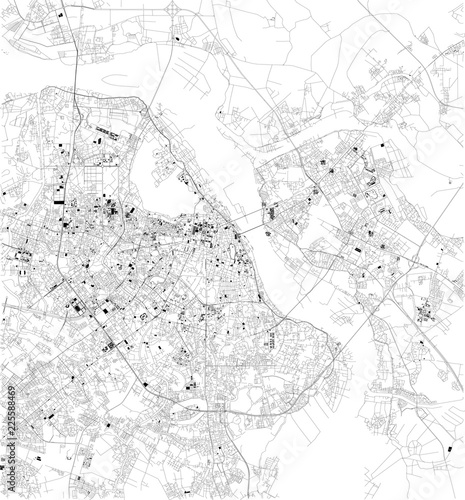 Mappa satellitare di Hanoi, Vietnam, strade della città. Stradario e mappa del centro città. Asia