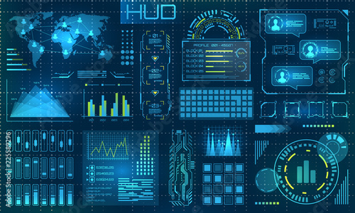 Futuristic HUD Design Elements. Infographic or Technology Interface for Information Visualization