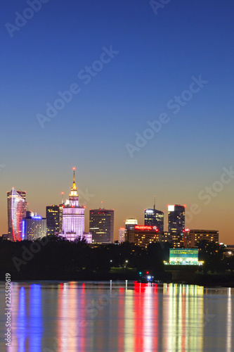 Warsaw skyline at night vertical © gswozniak