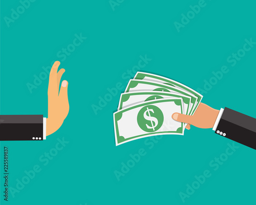 Business hand refusing to receive money,Vector illustration.