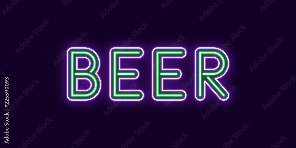 Neon inscription of Beer. Vector illustration