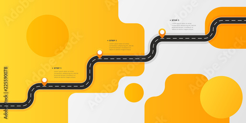 Infographic template winding asphalt road with pin-pointers. Vector EPS 10