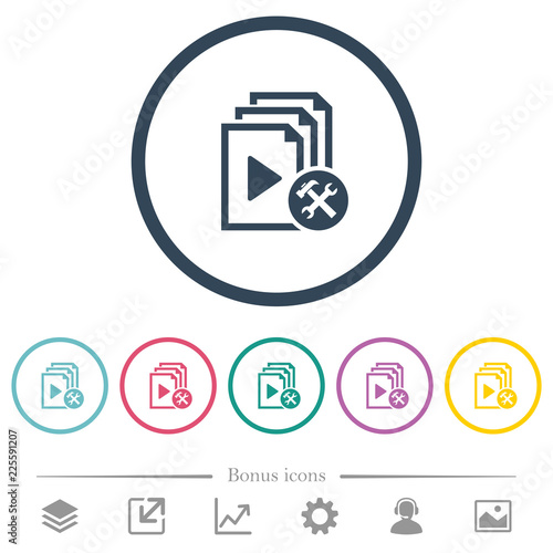 Playlist tools flat color icons in round outlines