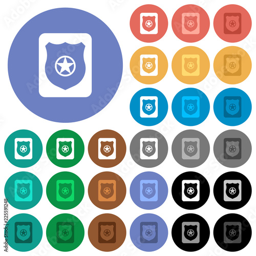 Police badge round flat multi colored icons