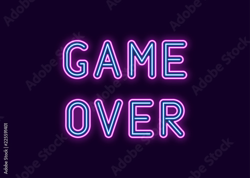 Neon inscription of Game Over. Vector