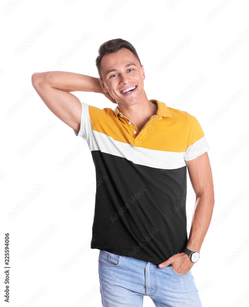 Portrait of handsome young man laughing on white background Portrait of handsome young man laughing on white background
