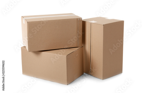 Cardboard boxes on white background. Mockup for design © New Africa