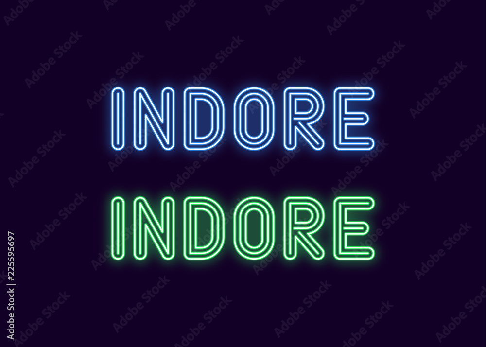 Neon name of Indore city in India
