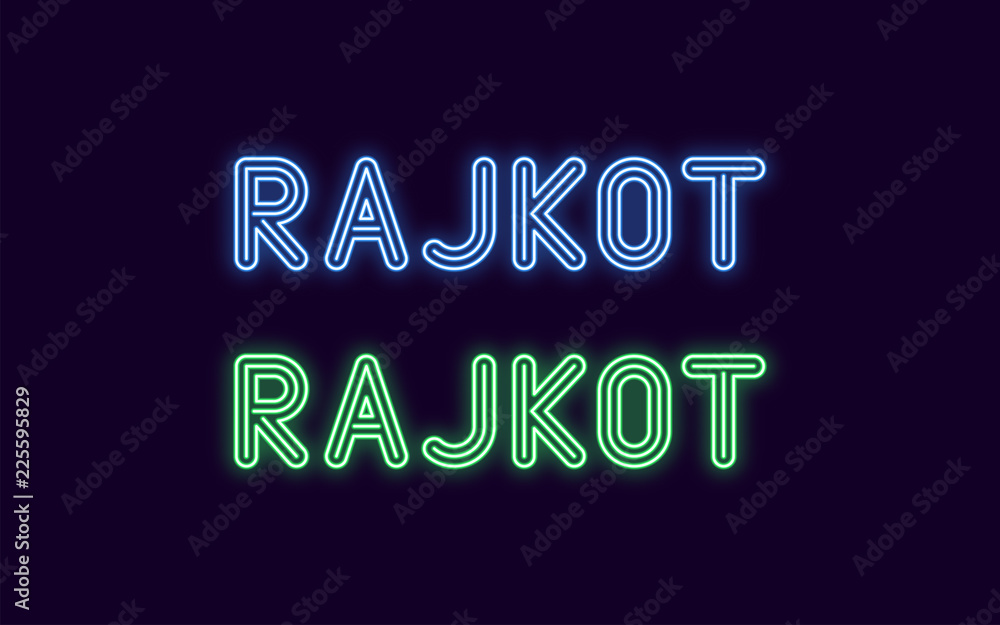 Neon name of Rajkot city in India