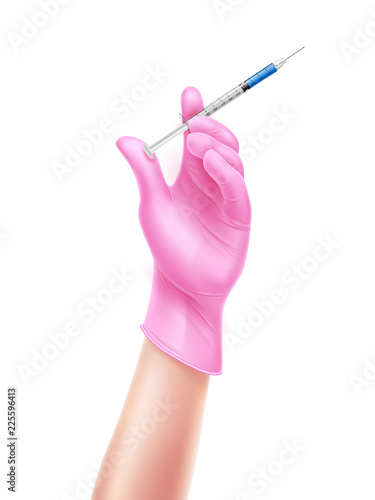 Vector realistic nurse hand in gloves with syringe