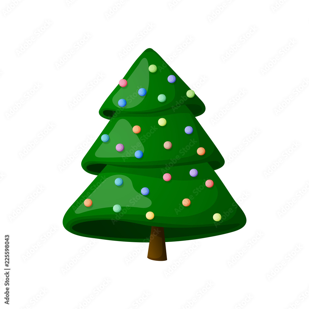 Christmas tree with decorations. On a white background, cartoon, vector illustration. Christmas tree with decorations. On a white background, cartoon, vector illustration.