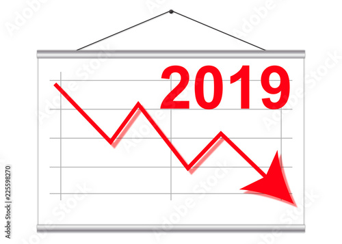Descendant arrow as symbol for crisis or decrease in 2019 statistics 