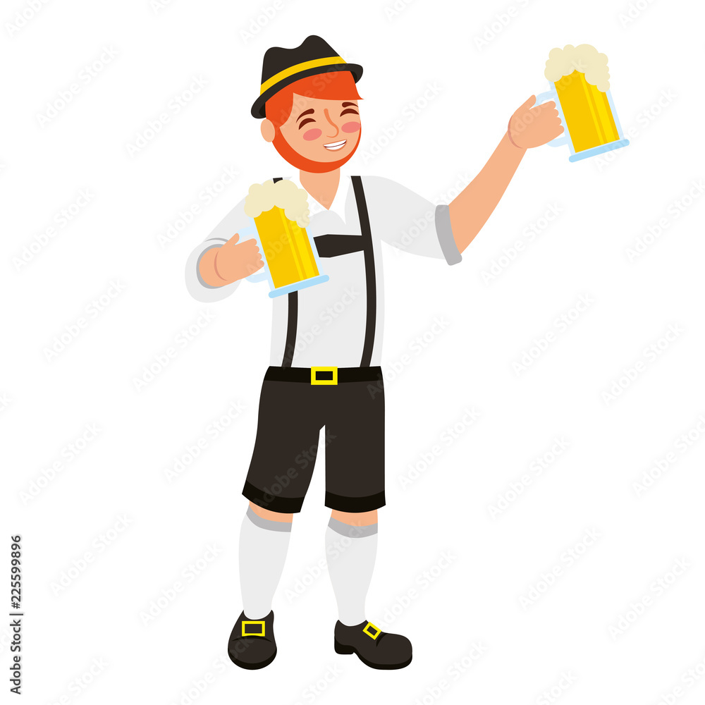 bavarian man holding two beer glasses bavarian man holding two beer glasses