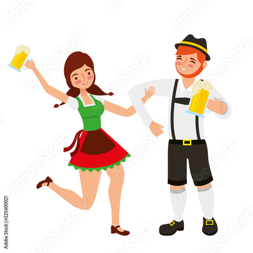 bavarian man and woman with beer glasses