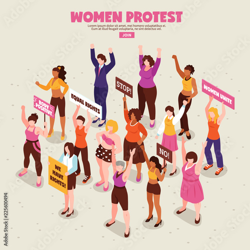 Feminists Protest Action Isometric Illustration