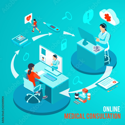 Online Medical Consultation Isometric Illustration