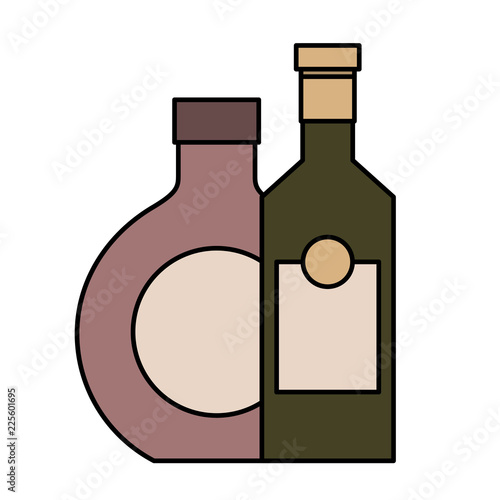 two bottles drinks liquor isolated design