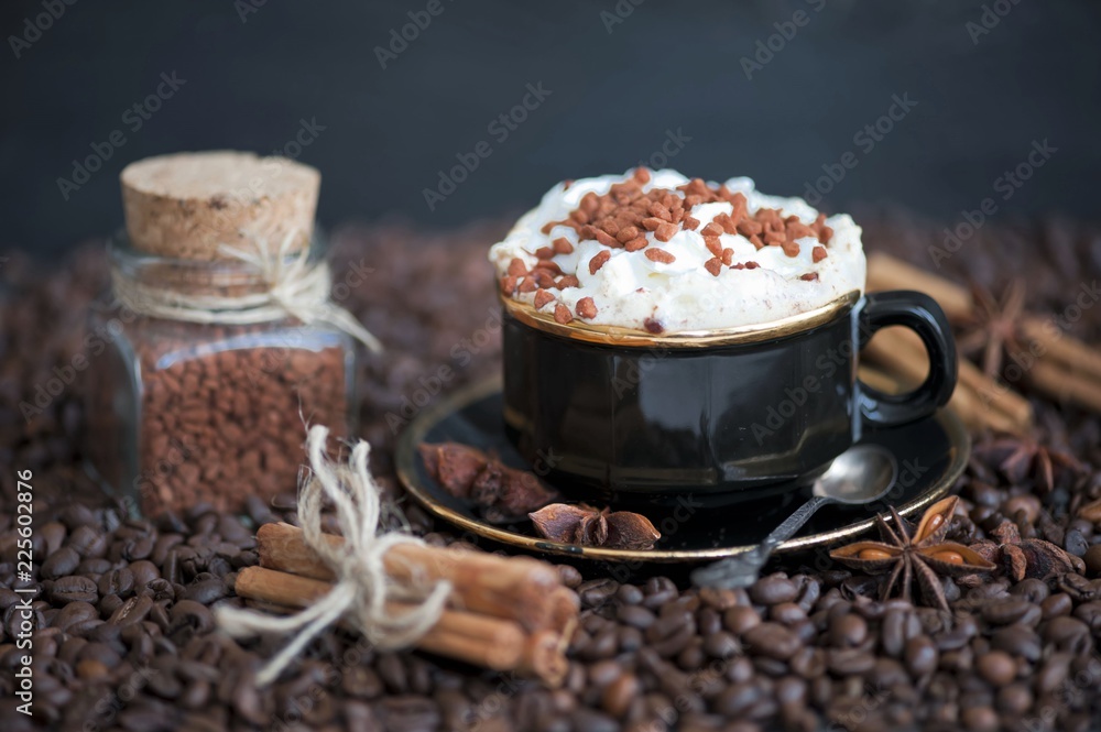 Coffee with cinnamon sugar and cream Coffee with cinnamon sugar and cream