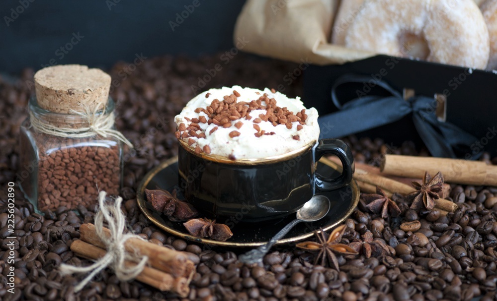 Coffee with cinnamon sugar and cream Coffee with cinnamon sugar and cream