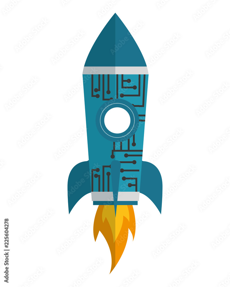 startup rocket with circuit electronic isolated icon startup rocket with circuit electronic isolated icon